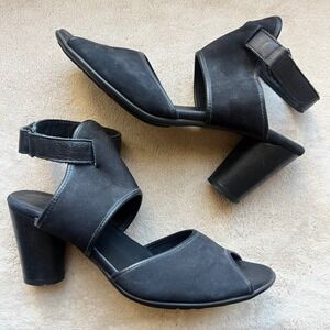 Arche Leiga Women 9-9.5 EU 40 Black Suede Block Heel Sandals Ankle Strap France